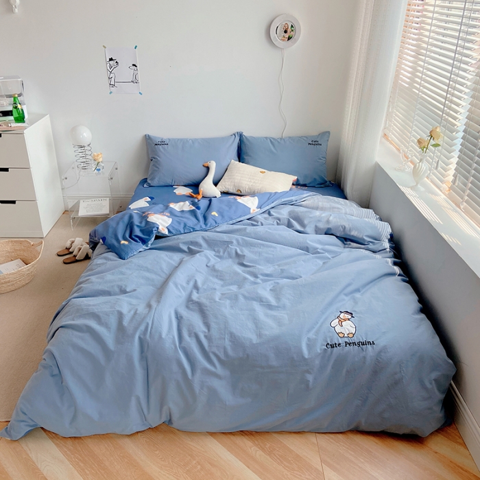 91家纺网 家纺一手货源 找家纺 雅居纺家纺 2022新款全棉水洗棉绣花四件套 可爱鸭