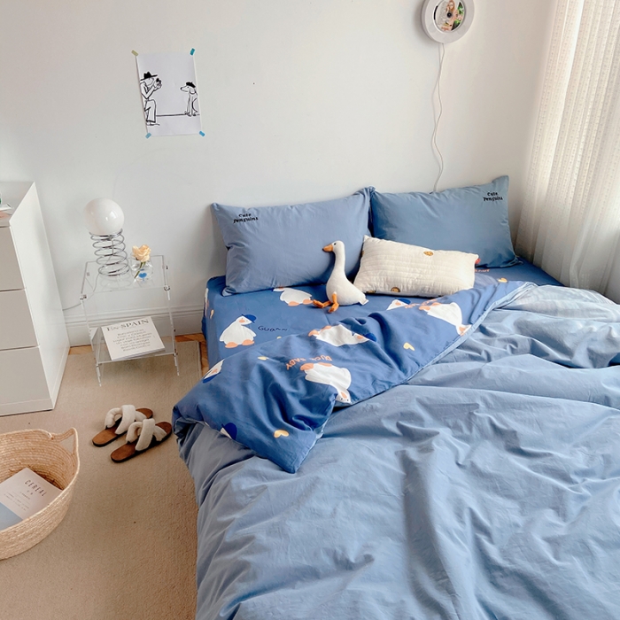 91家纺网 家纺一手货源 找家纺 雅居纺家纺 2022新款全棉水洗棉绣花四件套 可爱鸭