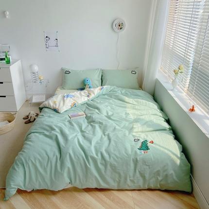 雅居纺家纺 2022新款全棉水洗棉绣花四件套 喷火龙