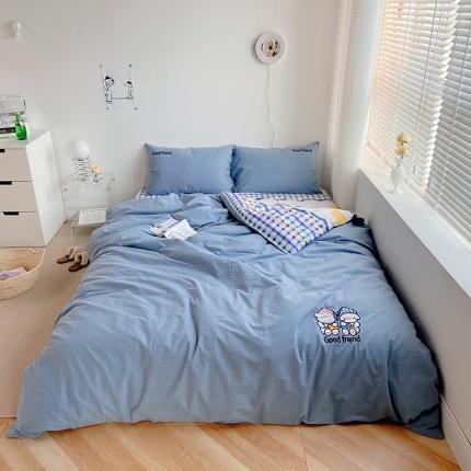 雅居纺家纺 2022新款全棉水洗棉绣花四件套 熊宝宝