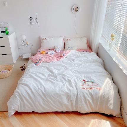 雅居纺家纺 2022新款全棉水洗棉绣花四件套 云朵彩虹