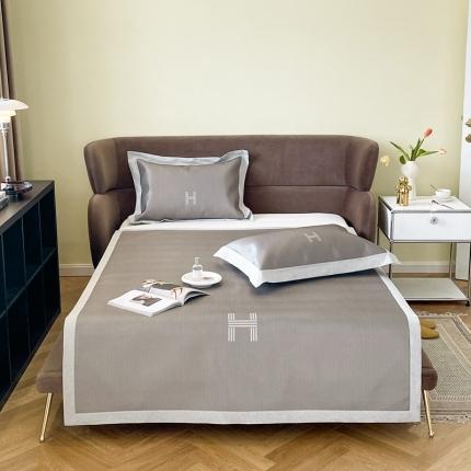 时年家纺 2021新款水洗冰露丝养生凉席数码印花-轻奢 H-咖色