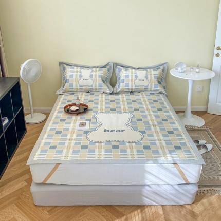 时年家纺 2021新款水洗冰露丝养生凉席数码印花-轻奢 格子熊