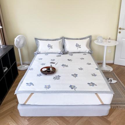 时年家纺 2021新款水洗冰露丝养生凉席数码印花-轻奢 蓝风铃