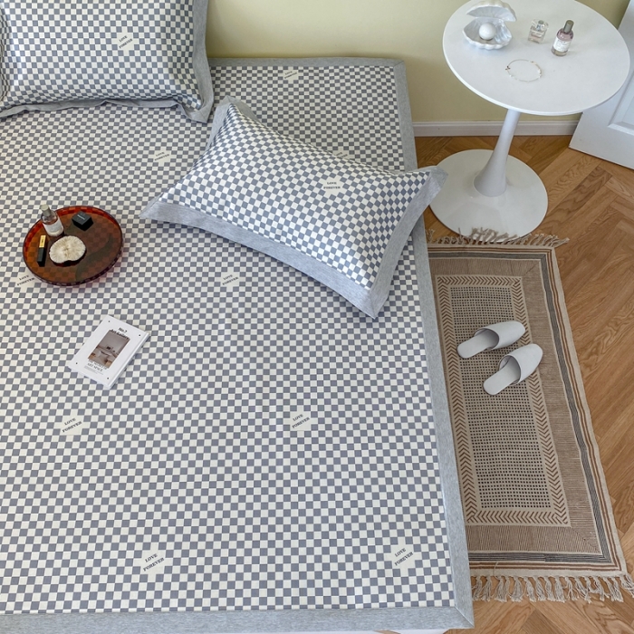 91家纺网 家纺一手货源 找家纺 时年家纺 2021新款水洗冰露丝养生凉席数码印花-轻奢 棋盘格