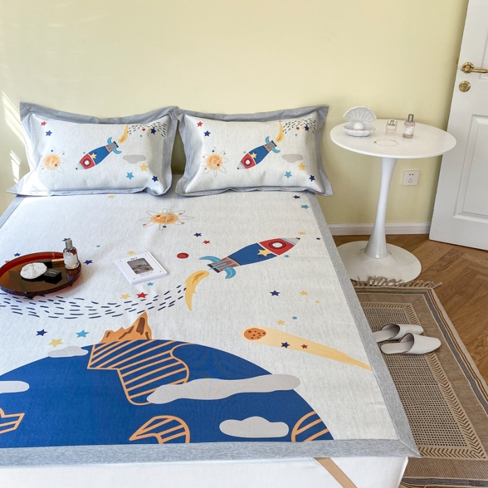 91家纺网 家纺一手货源 找家纺 时年家纺 2021新款水洗冰露丝养生凉席数码印花-轻奢 追梦