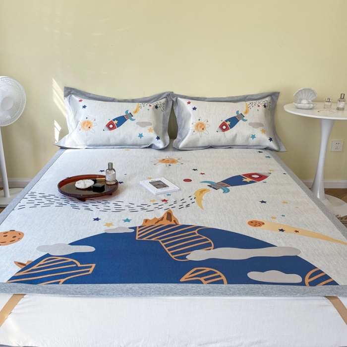 91家纺网 家纺一手货源 找家纺 时年家纺 2021新款水洗冰露丝养生凉席数码印花-轻奢 追梦