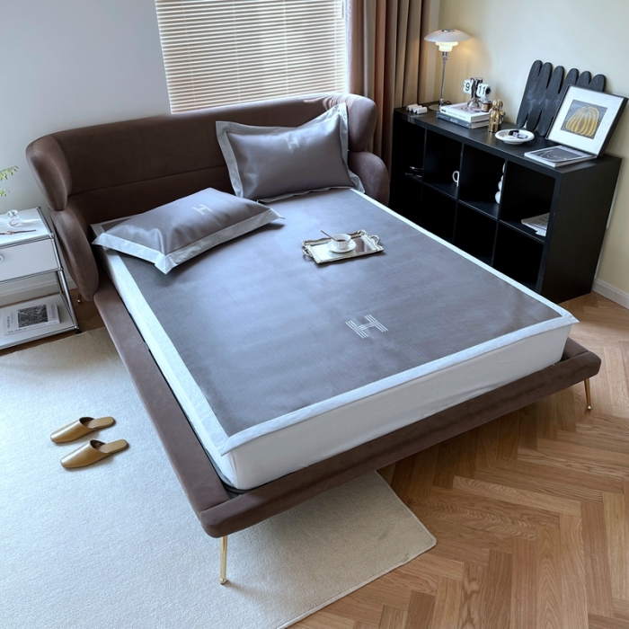 91家纺网 家纺一手货源 找家纺 时年2021新水洗冰露丝养生席数码印花-轻奢风格二H-咖色2