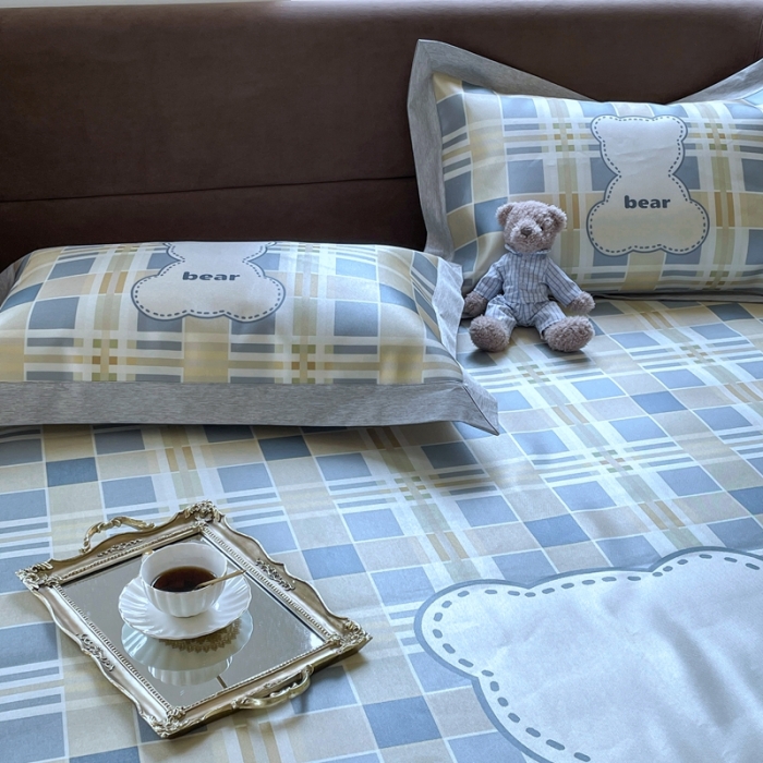 91家纺网 家纺一手货源 找家纺 时年 2021新款水洗冰露丝养生凉席数码印花轻奢风格二格子熊2