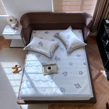 时年 2021新款水洗冰露丝养生凉席数码印花轻奢风格二蓝风铃2