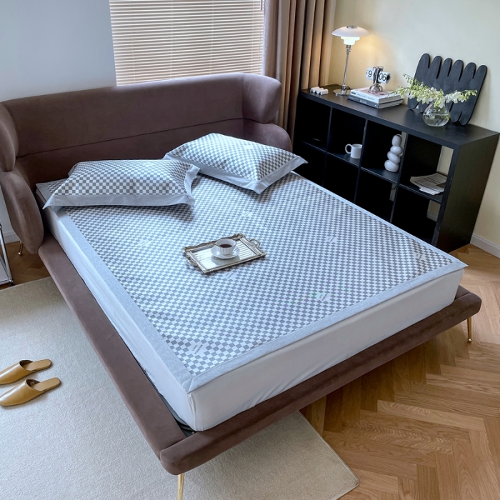 91家纺网 家纺一手货源 找家纺 时年 2021新款水洗冰露丝养生凉席数码印花轻奢风格二棋盘格2