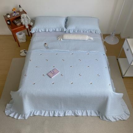 91家纺网 家纺一手货源 找家纺 漫调 2021新款全棉水洗刺绣床盖三件套实拍 彩虹天蓝