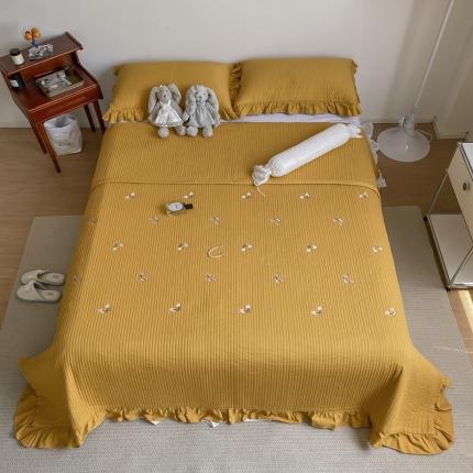 漫调 2021新款全棉水洗刺绣床盖三件套实拍 彩虹姜黄