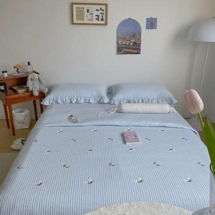 漫调 2021新款全棉水洗刺绣床盖三件套实拍 彩虹天蓝