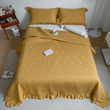 漫调 2021新款全棉水洗刺绣床盖三件套实拍 小雏菊姜黄