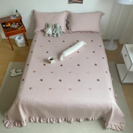 漫调 2021新款全棉水洗刺绣床盖三件套实拍 小熊豆沙