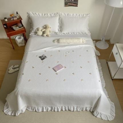 漫调 2021新款全棉水洗刺绣床盖三件套实拍 樱桃白