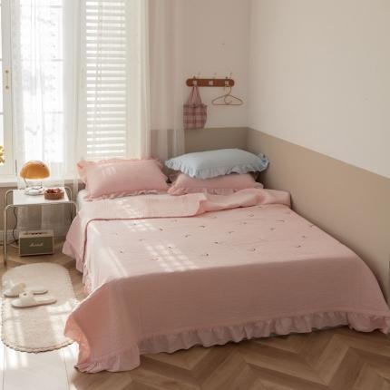 漫调 2021新款全棉水洗刺绣床盖三件套棚拍 彩虹粉