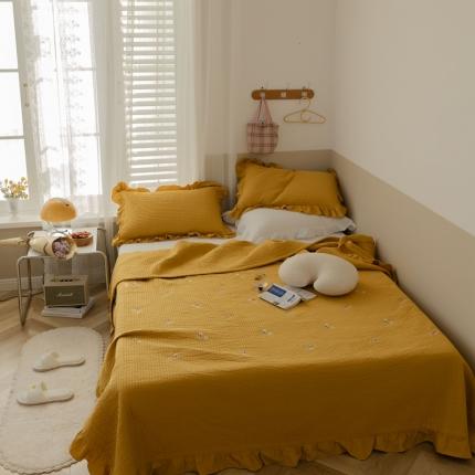 漫调 2021新款全棉水洗刺绣床盖三件套棚拍 彩虹姜黄