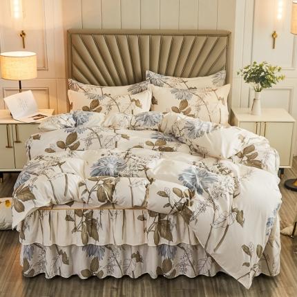 91家纺网 家纺一手货源 找家纺 （总）2021新款韩版磨毛床裙四件套