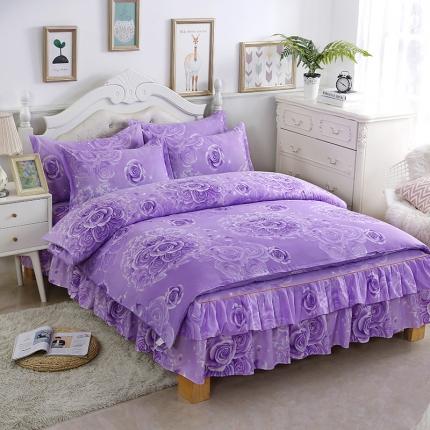 91家纺网 家纺一手货源 找家纺 雨田 2021新款韩版磨毛床裙四件套 玫瑰爱人