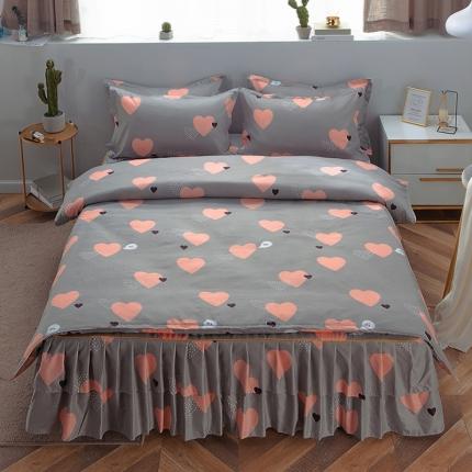 91家纺网 家纺一手货源 找家纺 雨田 2021新款韩版磨毛床裙四件套 桃心