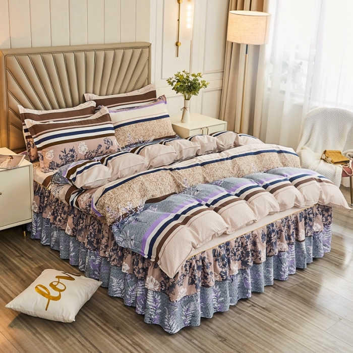 91家纺网 家纺一手货源 找家纺 雨田 2021新款韩版磨毛床裙四件套 春之絮