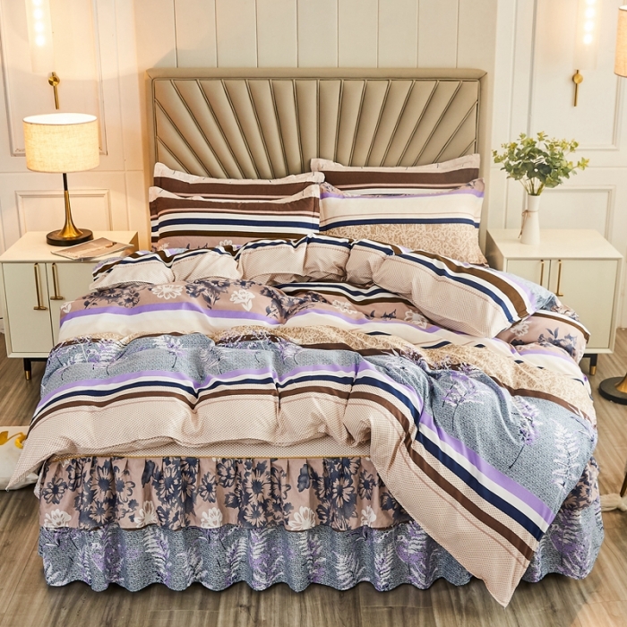 91家纺网 家纺一手货源 找家纺 雨田 2021新款韩版磨毛床裙四件套 春之絮