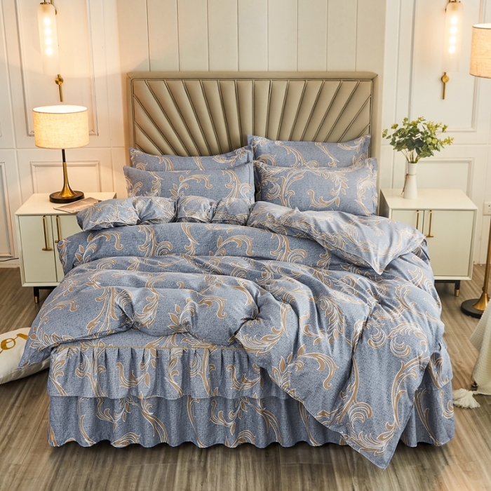 91家纺网 家纺一手货源 找家纺 雨田 2021新款韩版磨毛床裙四件套 华丽风尚