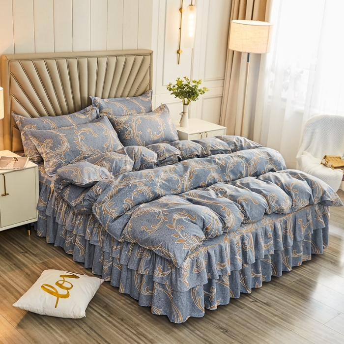 91家纺网 家纺一手货源 找家纺 雨田 2021新款韩版磨毛床裙四件套 华丽风尚