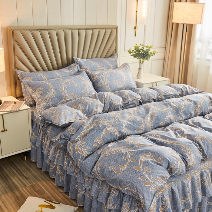 91家纺网 家纺一手货源 找家纺 雨田 2021新款韩版磨毛床裙四件套 华丽风尚