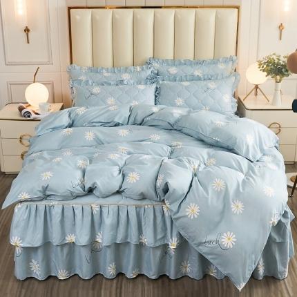 91家纺网 家纺一手货源 找家纺 雨田 2021新款韩版夹棉床裙四件套 小雏菊