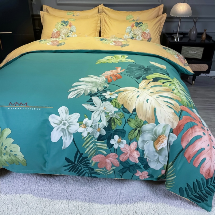 91家纺网 家纺一手货源 找家纺 金爱家 2021新款全棉活性花卉系列四件套 曼舞