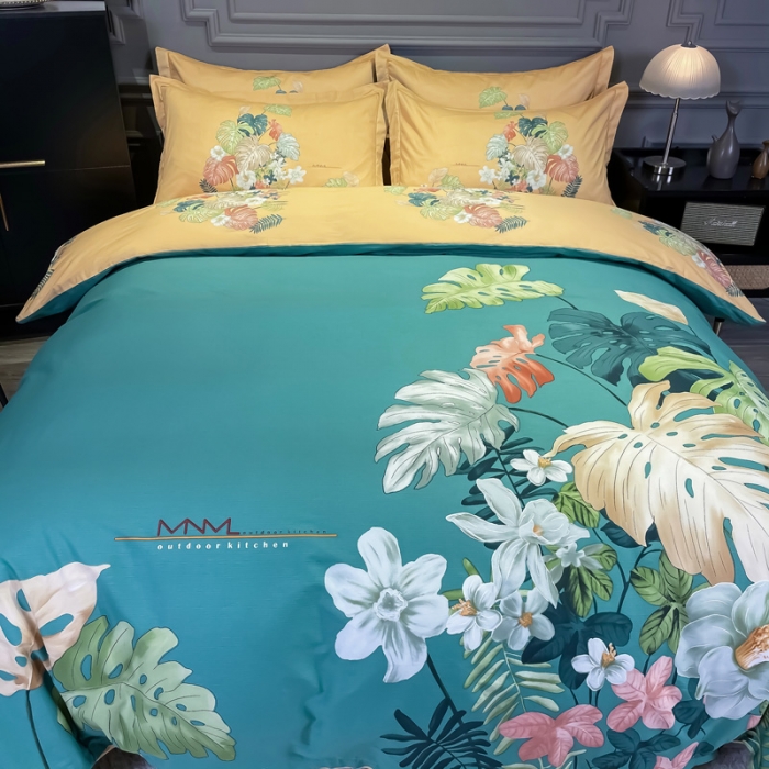 91家纺网 家纺一手货源 找家纺 金爱家 2021新款全棉活性花卉系列四件套 曼舞