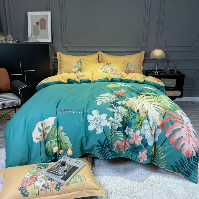 91家纺网 家纺一手货源 找家纺 金爱家 2021新款全棉活性花卉系列四件套 曼舞