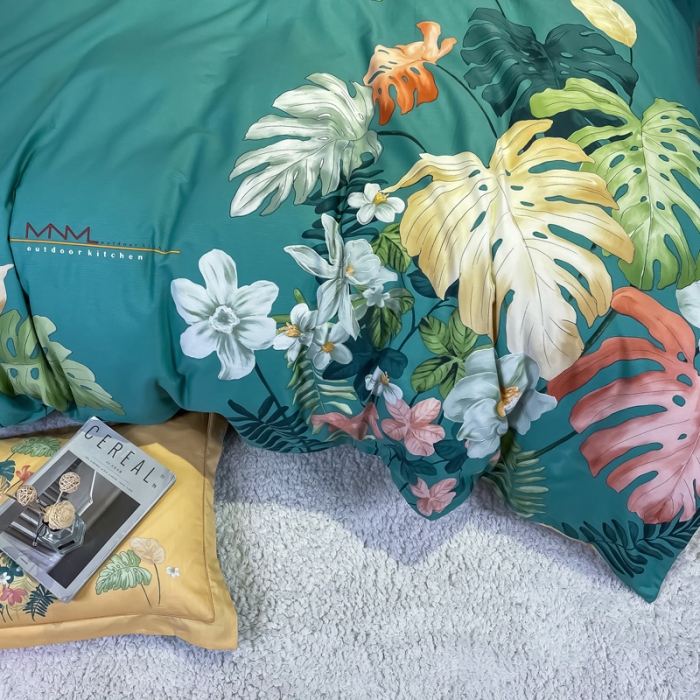 91家纺网 家纺一手货源 找家纺 金爱家 2021新款全棉活性花卉系列四件套 曼舞