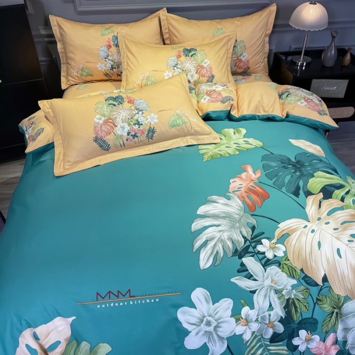 91家纺网 家纺一手货源 找家纺 金爱家 2021新款全棉活性花卉系列四件套 曼舞