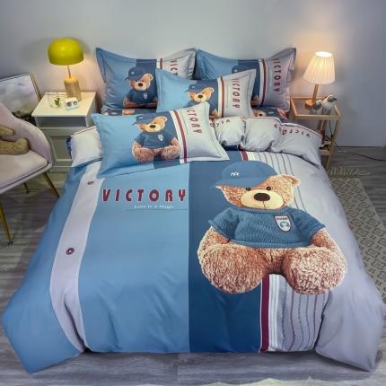 91家纺网 家纺一手货源 找家纺 金爱家 2021新款13372大版全棉卡通四件套 公仔熊