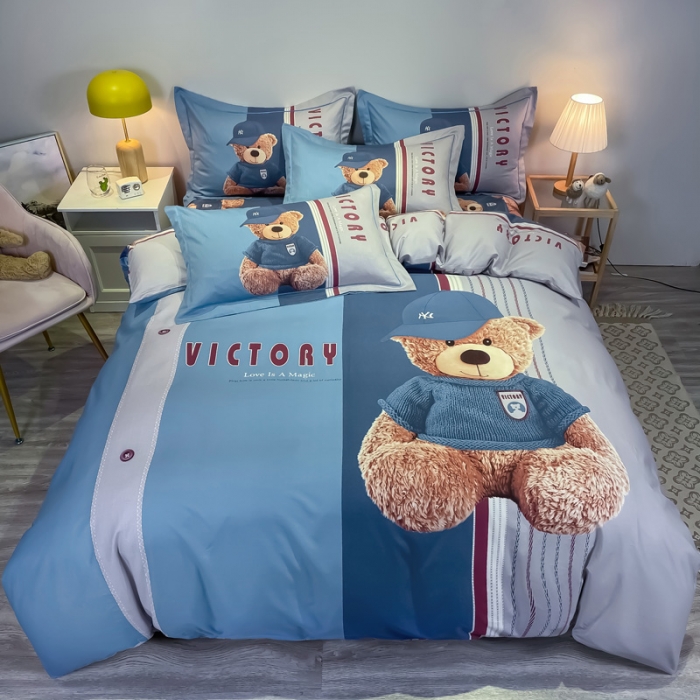 91家纺网 家纺一手货源 找家纺 金爱家 2021新款13372大版全棉卡通四件套 公仔熊