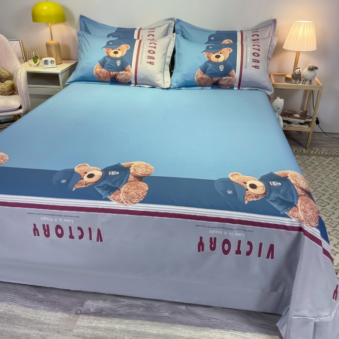 91家纺网 家纺一手货源 找家纺 金爱家 2021新款13372大版全棉卡通四件套 公仔熊