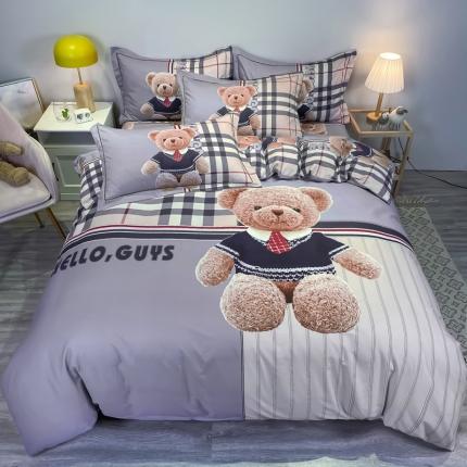 91家纺网 家纺一手货源 找家纺 金爱家 2021新款13372大版全棉卡通四件套 泰迪熊