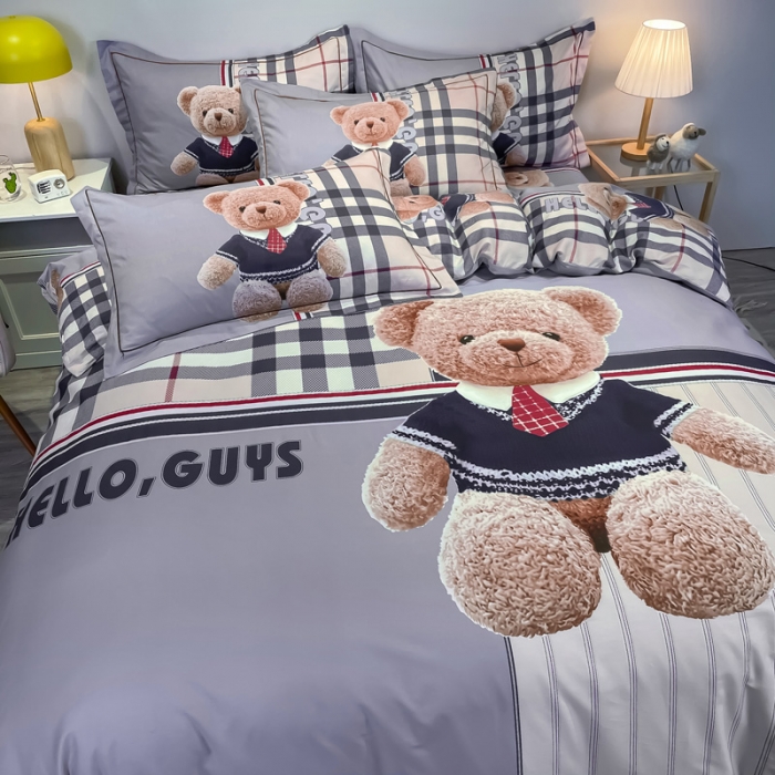 91家纺网 家纺一手货源 找家纺 金爱家 2021新款13372大版全棉卡通四件套 泰迪熊