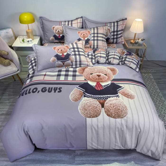 91家纺网 家纺一手货源 找家纺 金爱家 2021新款13372大版全棉卡通四件套 泰迪熊