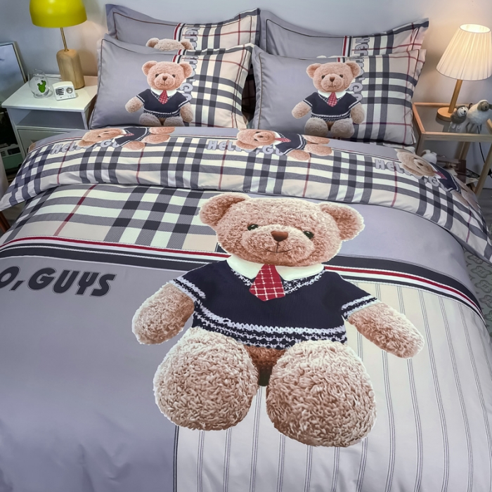 91家纺网 家纺一手货源 找家纺 金爱家 2021新款13372大版全棉卡通四件套 泰迪熊