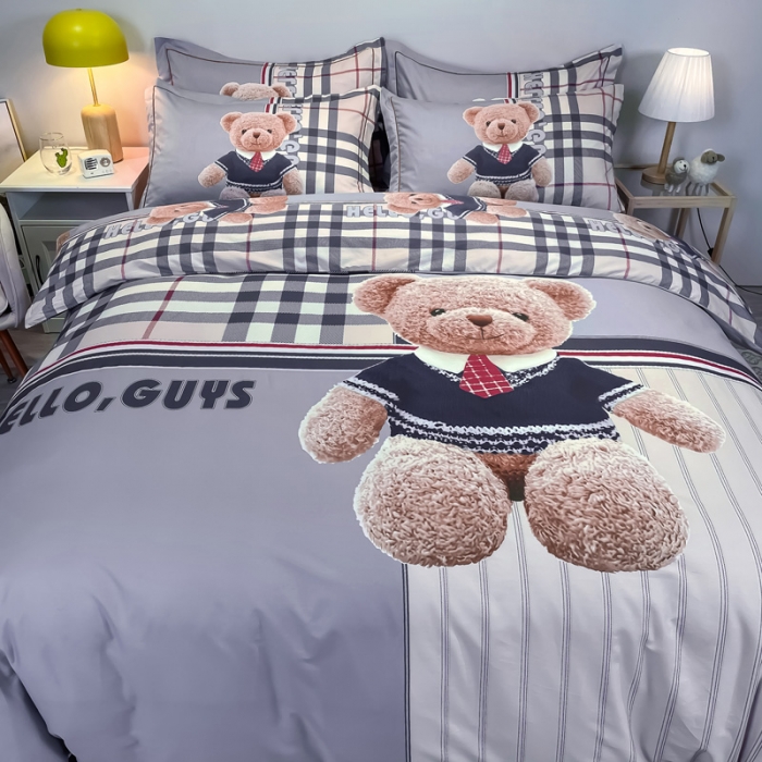 91家纺网 家纺一手货源 找家纺 金爱家 2021新款13372大版全棉卡通四件套 泰迪熊