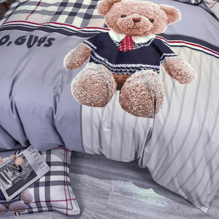 91家纺网 家纺一手货源 找家纺 金爱家 2021新款13372大版全棉卡通四件套 泰迪熊