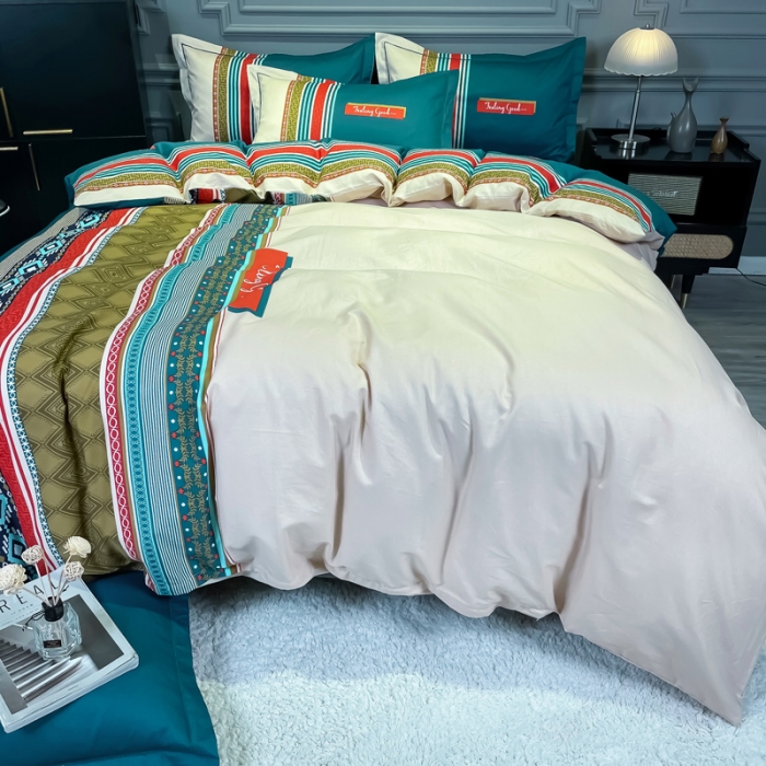 91家纺网 家纺一手货源 找家纺 金爱家 2021新款全棉13372四件套条格简约系列 梵尼