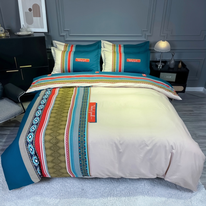 91家纺网 家纺一手货源 找家纺 金爱家 2021新款全棉13372四件套条格简约系列 梵尼