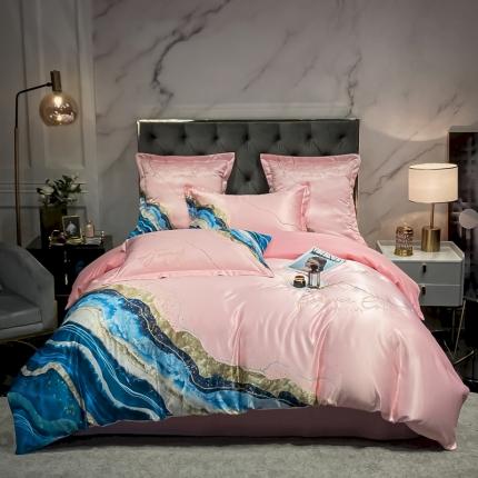 91家纺网 家纺一手货源 找家纺 博纳 60S水洗真丝13372喷气全棉四件套星辰大海 淡雅粉