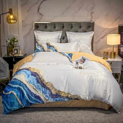 91家纺网 家纺一手货源 找家纺 博纳 60S水洗真丝13372喷气全棉四件套星辰大海 珍珠白